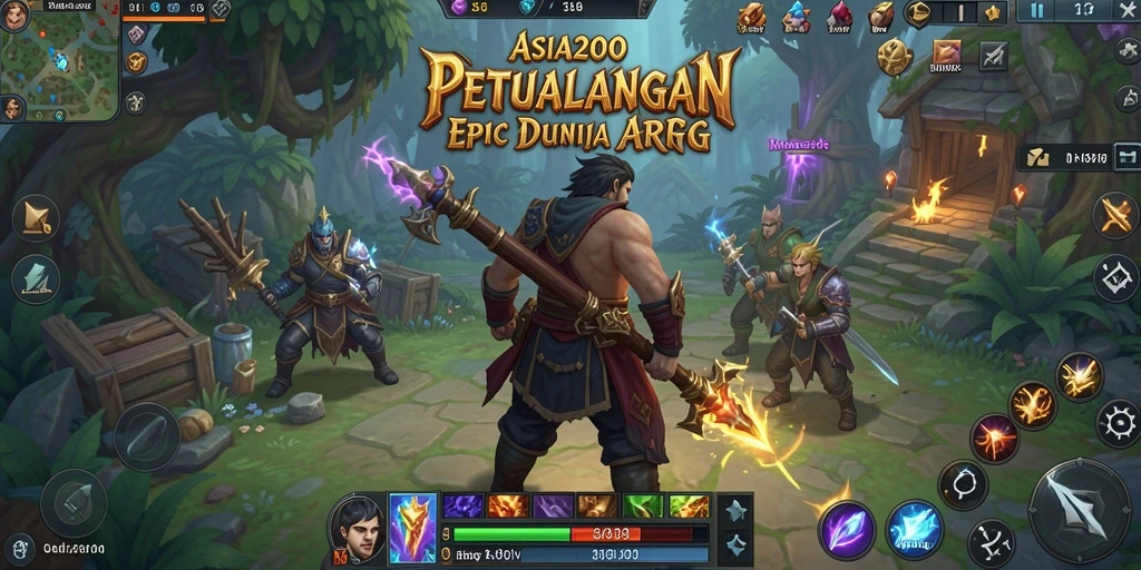 Screenshot gameplay ASIA200 menampilkan pertarungan epik dalam dunia fantasi.