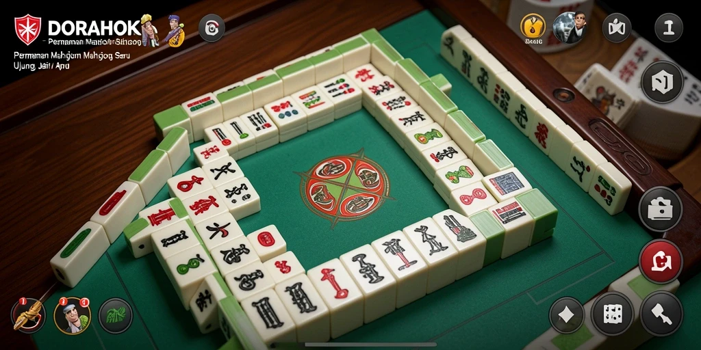 Tampilan gameplay menarik dari DORAHOKI dengan ubin Mahjong berwarna-warni.