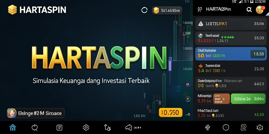Screenshot gameplay HARTASPIN yang menunjukkan simulasi investasi keuangan.