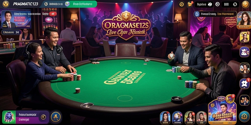 Screenshot gameplay PRAGMATIC123 yang menampilkan dealer live dan interaksi pemain.