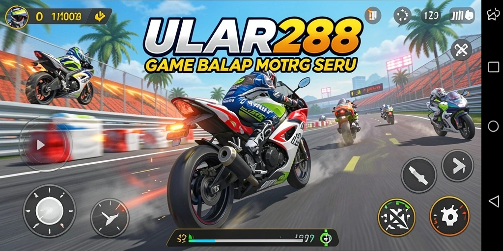 Tampilan gameplay seru dalam ULAR288 menunjukkan aksi balap motor.